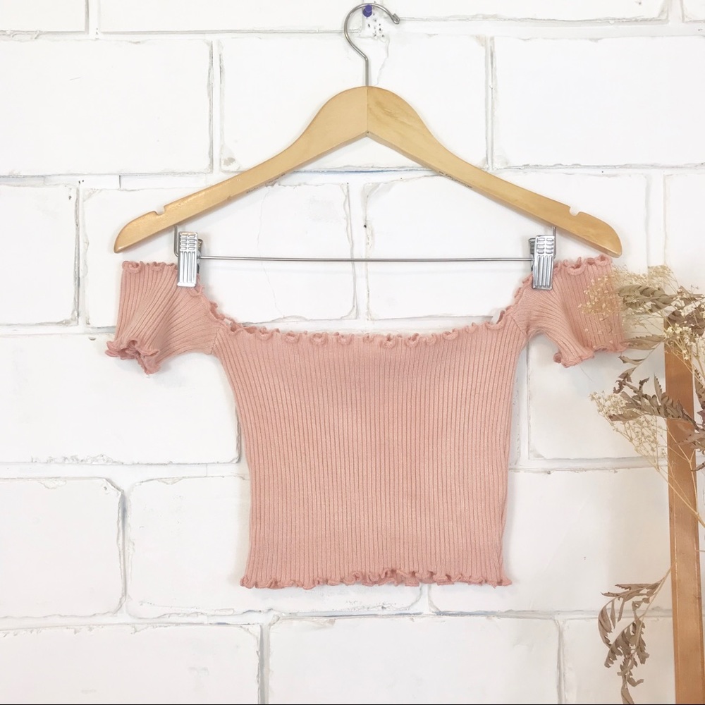 Off the Shoulder Pink Ribbed Crop Top S/M